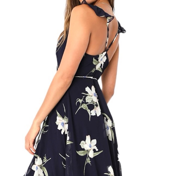 Lulus -All Mine Navy Blue Floral Print High-Low Wrap Dress size L party spring - Picture 10 of 10